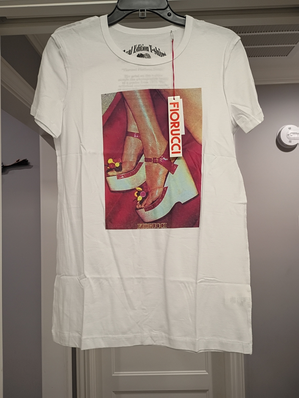 Fiorucci White Tee with Platform Shoe Graphic Women's Oversized XS New